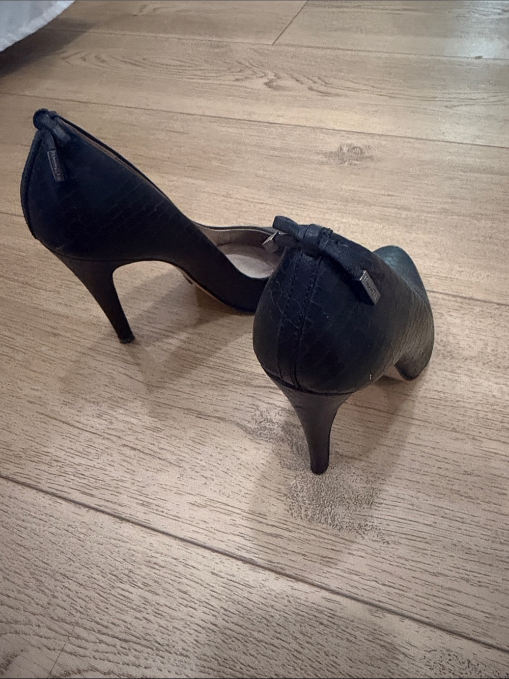 Massimo Dutti Black Faux-Snakeskin Pointed Toe Stilettos